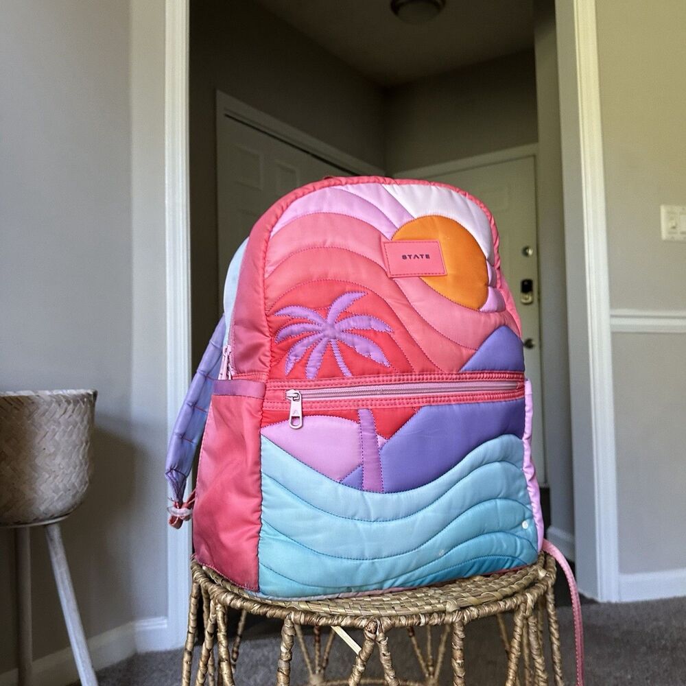 STATE Kane Backpack In Sunset Puffer Kids Double Pocket Bag